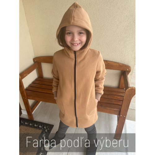 Rastúci kabátik s rovnozipsom a stojačikovou kapucňou - ALEX - počesaná teplákovina