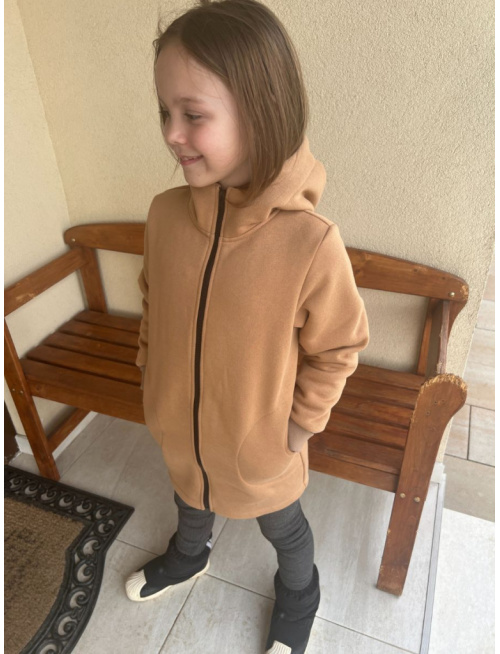 Rastúci kabátik s rovnozipsom a stojačikovou kapucňou - ALEX - počesaná teplákovina