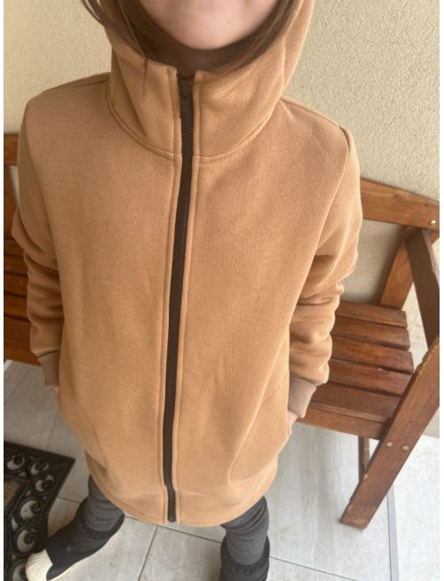 Rastúci kabátik s rovnozipsom a stojačikovou kapucňou - ALEX - počesaná teplákovina