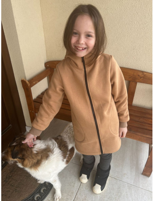 Rastúci kabátik s rovnozipsom a stojačikovou kapucňou - ALEX - počesaná teplákovina