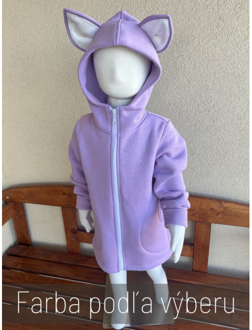 Rastúci kabátik s rovnozipsom a stojačikovou kapucňou - ALEX s uškami - počesaná teplákovina