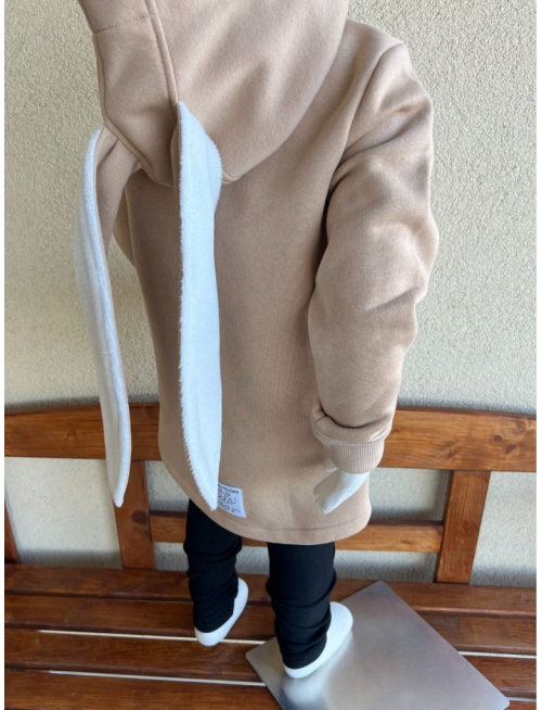 Rastúci kabátik s rovnozipsom a stojačikovou kapucňou - ALEX s uškami - počesaná teplákovina