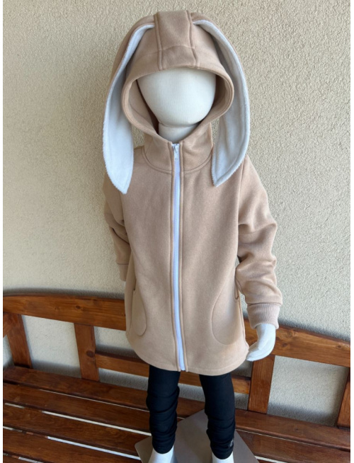 Rastúci kabátik s rovnozipsom a stojačikovou kapucňou - ALEX s uškami - počesaná teplákovina