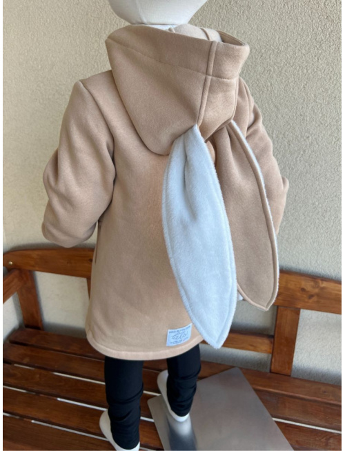 Rastúci kabátik s rovnozipsom a stojačikovou kapucňou - ALEX s uškami - počesaná teplákovina