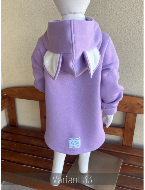 Rastúci kabátik s rovnozipsom a stojačikovou kapucňou - ALEX s uškami - počesaná teplákovina - lila