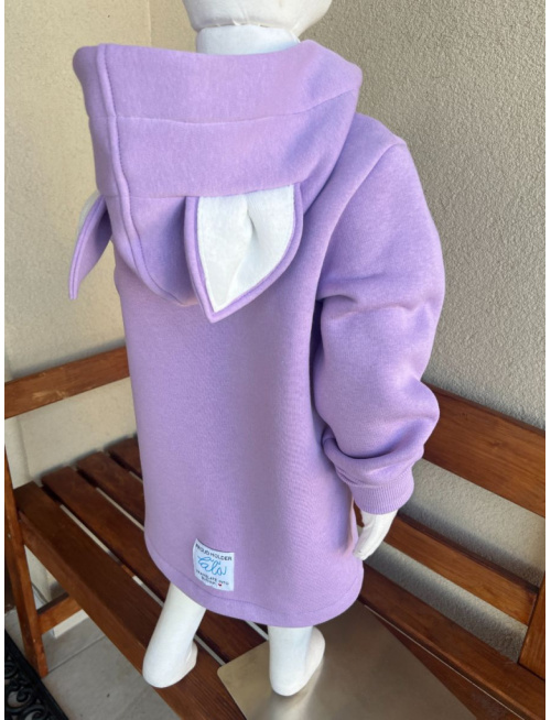 Rastúci kabátik s rovnozipsom a stojačikovou kapucňou - ALEX s uškami - počesaná teplákovina - lila