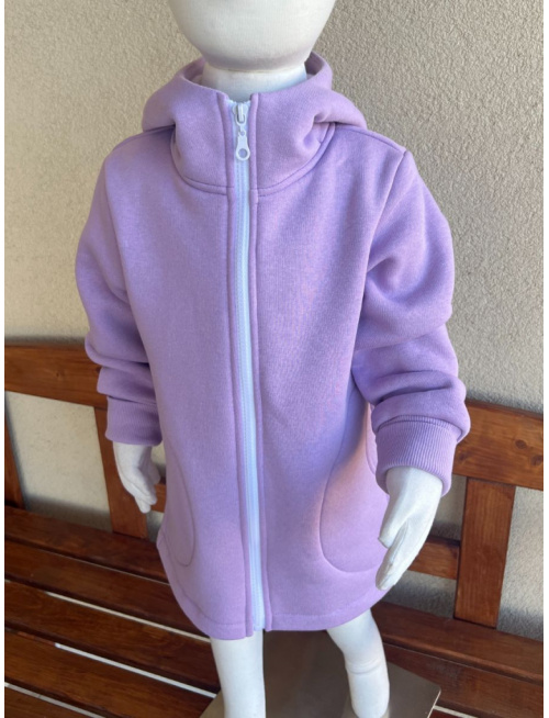 Rastúci kabátik s rovnozipsom a stojačikovou kapucňou - ALEX s uškami - počesaná teplákovina - lila