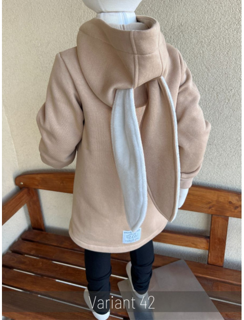 Rastúci kabátik s rovnozipsom a stojačikovou kapucňou - ALEX s uškami - počesaná teplákovina - telová