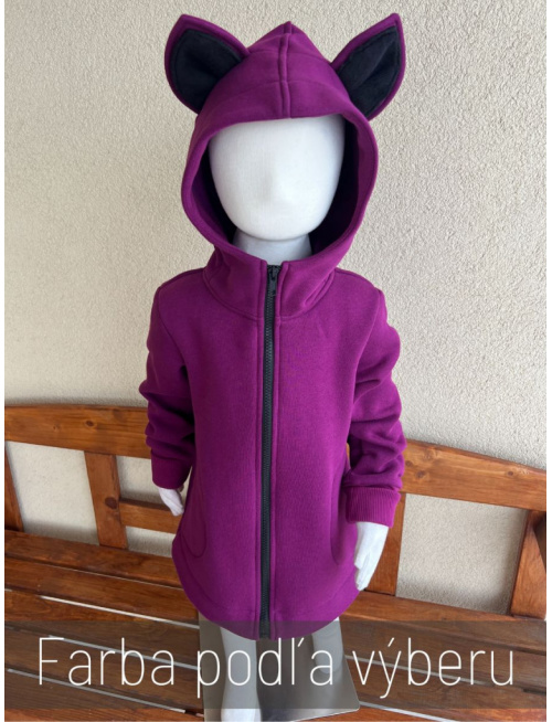 Rastúci kabátik so stojačikovou kapucňou - DOMI s uškami - počesaná teplákovina