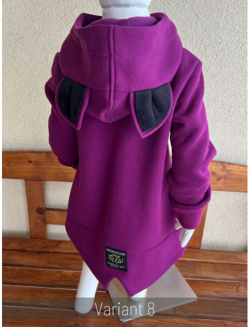 Rastúci kabátik so stojačikovou kapucňou - DOMI s uškami - počesaná teplákovina