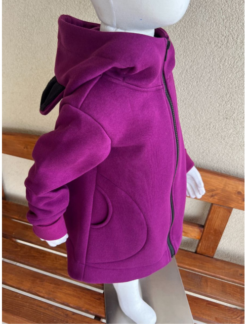 Rastúci kabátik so stojačikovou kapucňou - DOMI s uškami - počesaná teplákovina