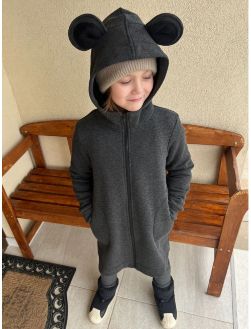 Rastúci kabátik so stojačikovou kapucňou - DOMI s uškami - počesaná teplákovina