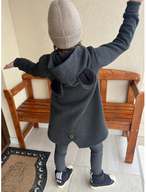 Rastúci kabátik so stojačikovou kapucňou - DOMI s uškami - počesaná teplákovina