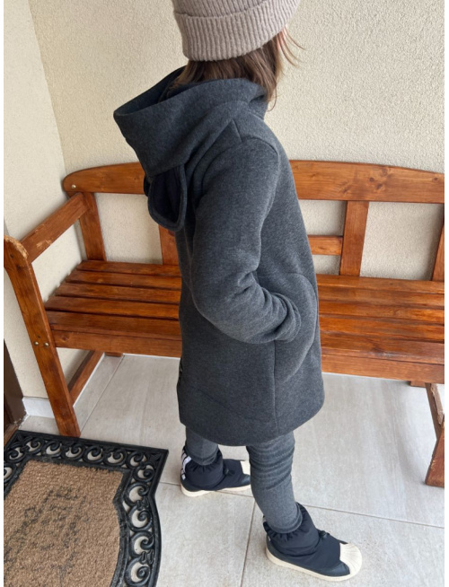 Rastúci kabátik so stojačikovou kapucňou - DOMI s uškami - počesaná teplákovina