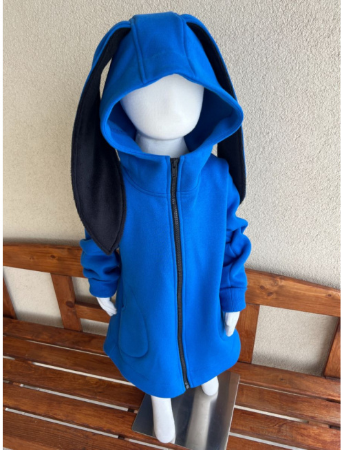 Rastúci kabátik so stojačikovou kapucňou - DOMI s uškami - počesaná teplákovina - kráľovská modrá