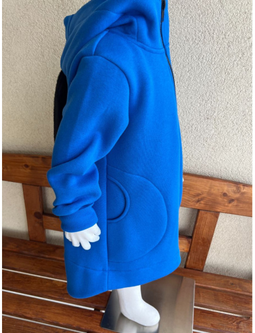 Rastúci kabátik so stojačikovou kapucňou - DOMI s uškami - počesaná teplákovina - kráľovská modrá