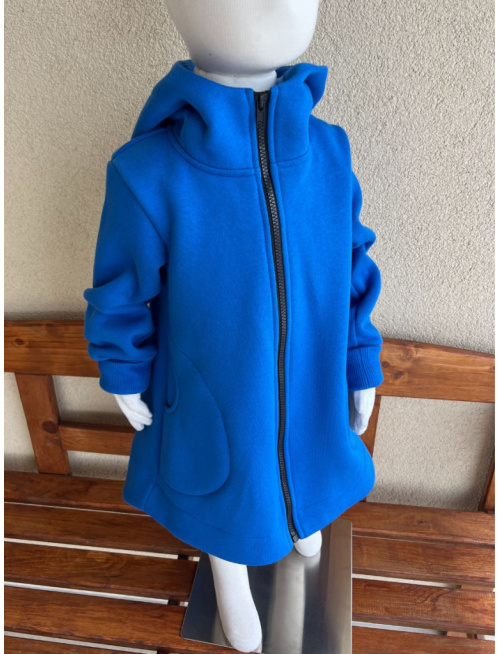 Rastúci kabátik so stojačikovou kapucňou - DOMI s uškami - počesaná teplákovina - kráľovská modrá