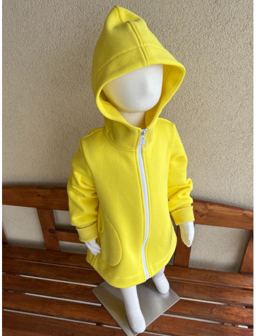 Rastúci kabátik so stojačikovou kapucňou - DOMI - počesaná teplákovina - citrón žltá