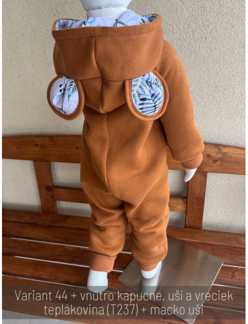 Overal s uškami - počesaná teplákovina + vzor - MACKO