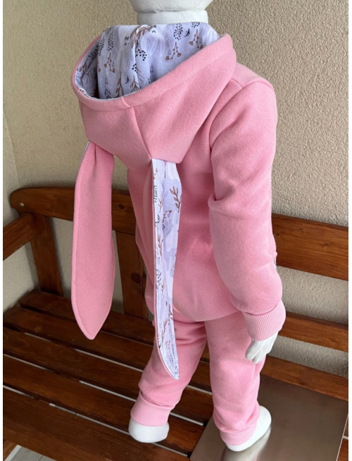 Overal s uškami - počesaná teplákovina + vzor - ZAJAČIK