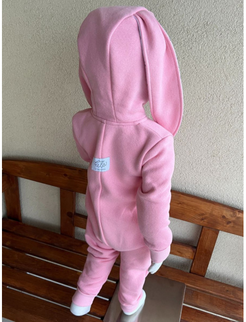 Overal s uškami - počesaná teplákovina + vzor - ZAJAČIK