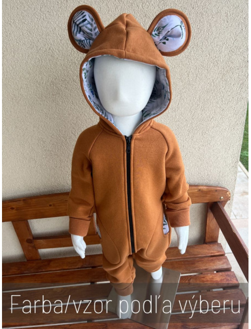 Overal s uškami - počesaná teplákovina + vzor - MACKO