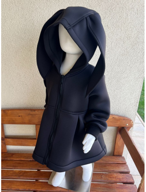 Rastúci kabátik s prestrihom - sukničkový - RIO s uškami - neoprén - čierny - LEN DO VYPREDANIA ZÁSOB