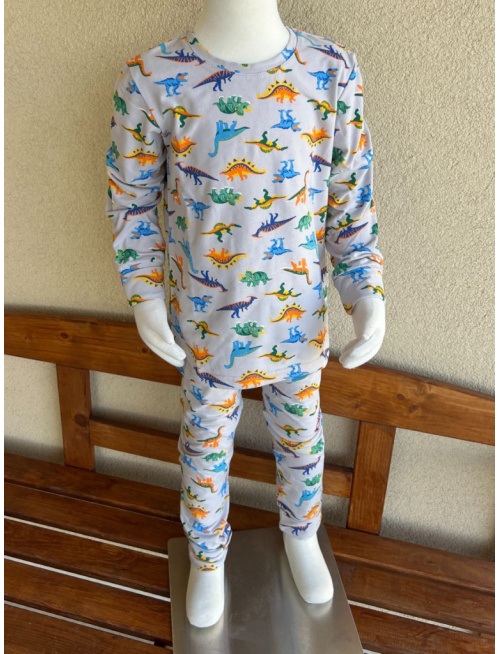 Detské pyžamko s rastúcimi manžetami DINOSAURUS NA SIVOM - klasik strih
