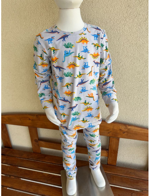 Detské pyžamko s rastúcimi manžetami DINOSAURUS NA SIVOM - klasik strih