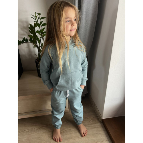 Tepláková SÚPRAVA - Mikina HOODIE + gate ELIT s gumou v dolnom kraji - holubia