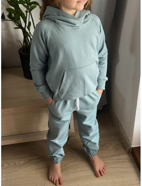 Tepláková SÚPRAVA - Mikina HOODIE + gate ELIT s gumou v dolnom kraji - holubia