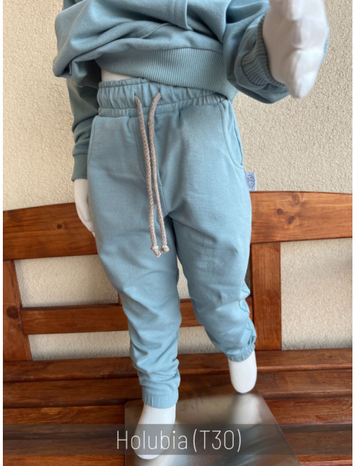 Tepláková SÚPRAVA - Mikina HOODIE + gate ELIT s gumou v dolnom kraji - holubia