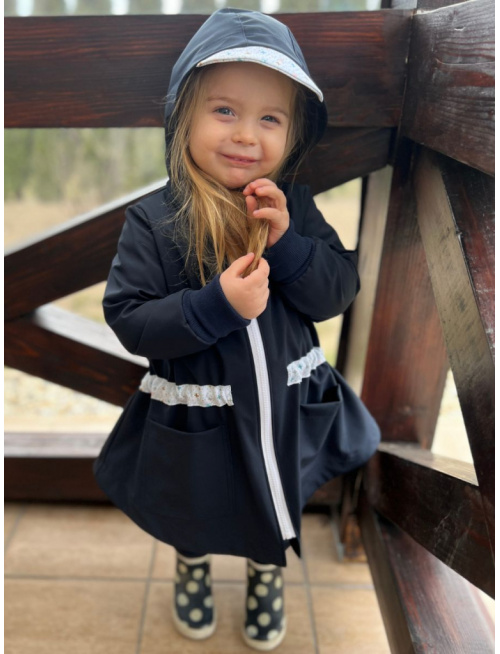 Rastúca LUX softshell bunda/parka - jar/JESEŇ - tmavomodrá so vzorovaným pásom a šiltom - POSLEDNÝ KUS