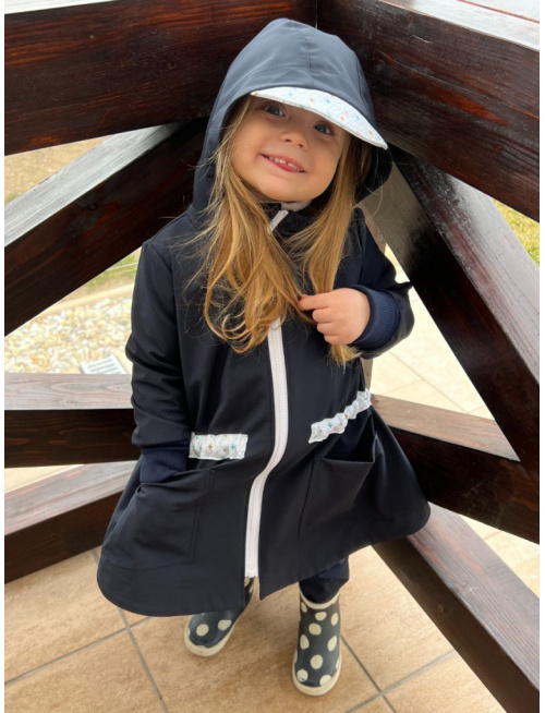 Rastúca LUX softshell bunda/parka - jar/JESEŇ - tmavomodrá so vzorovaným pásom a šiltom - POSLEDNÝ KUS