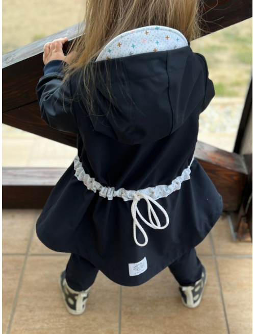 Rastúca LUX softshell bunda/parka - jar/JESEŇ - tmavomodrá so vzorovaným pásom a šiltom - POSLEDNÝ KUS