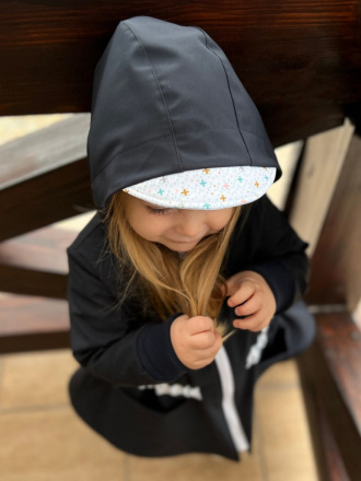 Rastúca LUX softshell bunda/parka - jar/JESEŇ - tmavomodrá so vzorovaným pásom a šiltom - POSLEDNÝ KUS