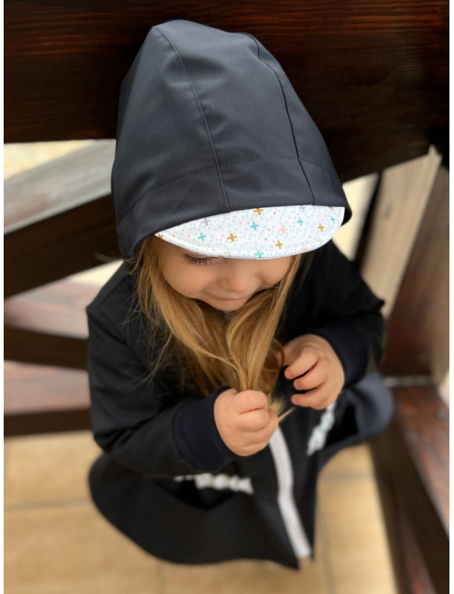 Rastúca LUX softshell bunda/parka - jar/JESEŇ - tmavomodrá so vzorovaným pásom a šiltom - POSLEDNÝ KUS