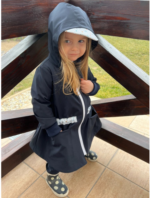 Rastúca LUX softshell bunda/parka - jar/JESEŇ - tmavomodrá so vzorovaným pásom a šiltom - POSLEDNÝ KUS