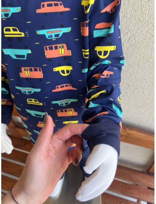 Detské pyžamko s rastúcimi manžetami AUTOPREMÁVKA na tmavomodrej + tmavomodré legogate - klasik strih