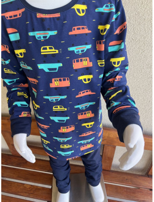 Detské pyžamko s rastúcimi manžetami AUTOPREMÁVKA na tmavomodrej + tmavomodré legogate - klasik strih