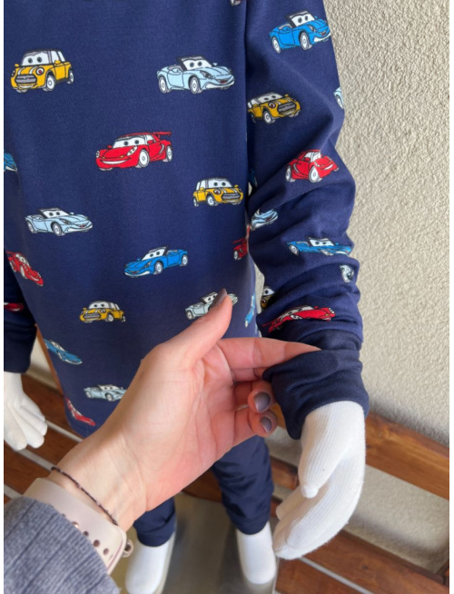 Detské pyžamko s rastúcimi manžetami ŠPORTIAK na tmavomodrej + tmavomodré legogate - klasik strih