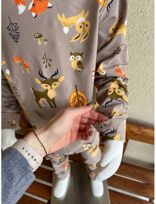 Detské pyžamko Lesné zvieratká na pieskovo hnedej - klasik strih