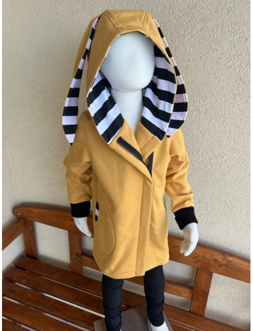 Rastúca mikina so šikmozipsom, uškami a podšitou kapucňou - tenká počesaná teplákovina