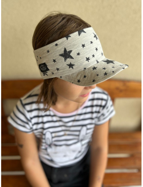 Tepláková šiltočelenka - jednovrstvová - hviezdička na sivej - LEN DO VYPREDANIA ZÁSOB