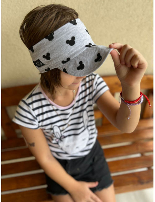 Úpletová šiltočelenka - jednovrstvová - čierne myšky na sivej - LEN DO VYPREDANIA ZÁSOB