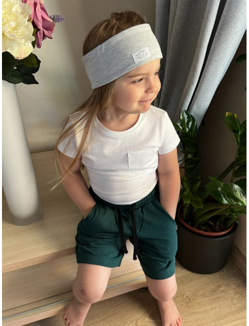 Tepláková rovná čelenka obojstranná - kobaltová + melír sivá