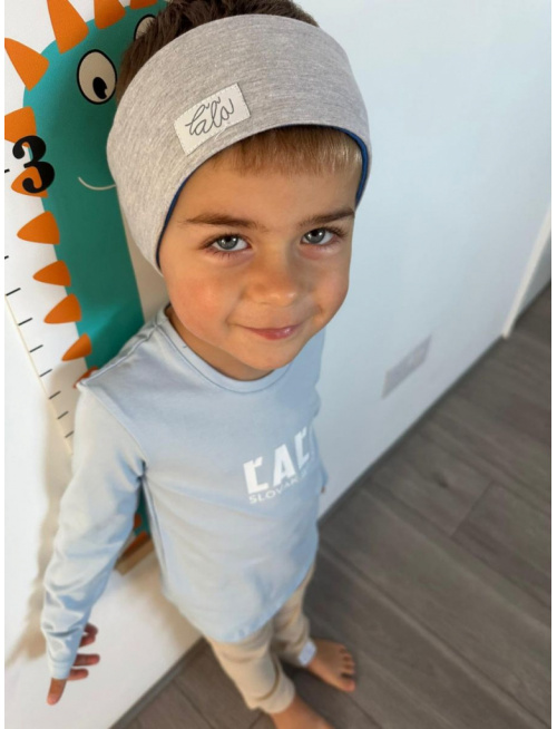 Tepláková rovná čelenka obojstranná - kobaltová + melír sivá