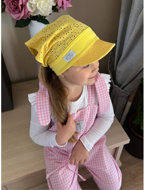 Madeirová šatka LORY na pevno so šiltom - úplet - žltá