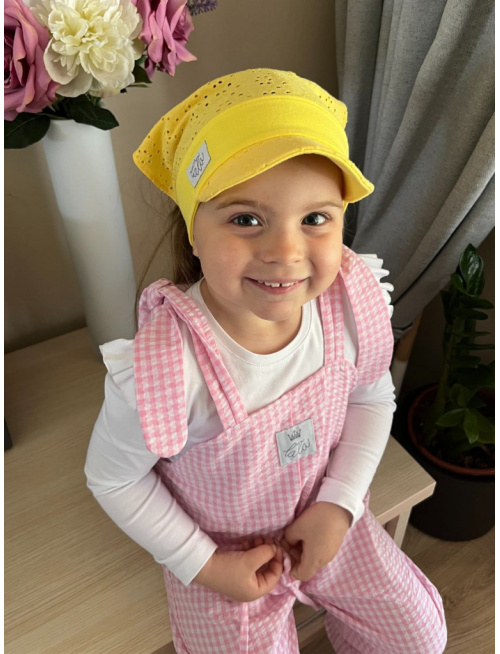 Madeirová šatka LORY na pevno so šiltom - úplet - žltá