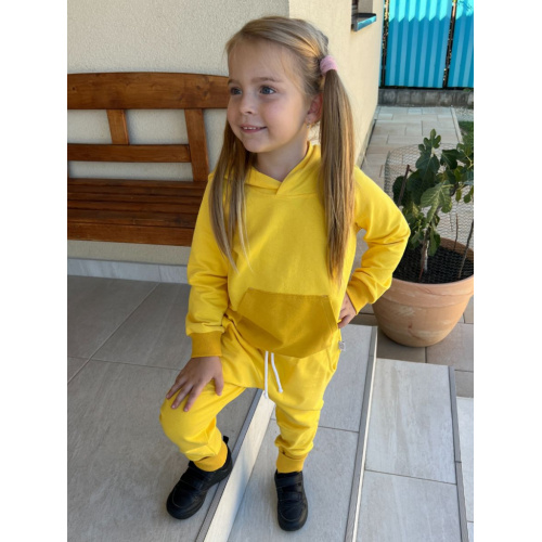 Tepláková SÚPRAVA - Mikina HOODIE + gate NEW s rastúcou manžetou - žltá